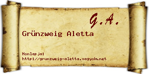 Grünzweig Aletta névjegykártya